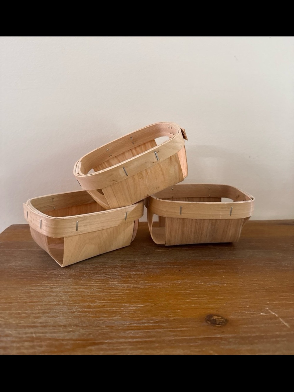 3 wooden berry baskets